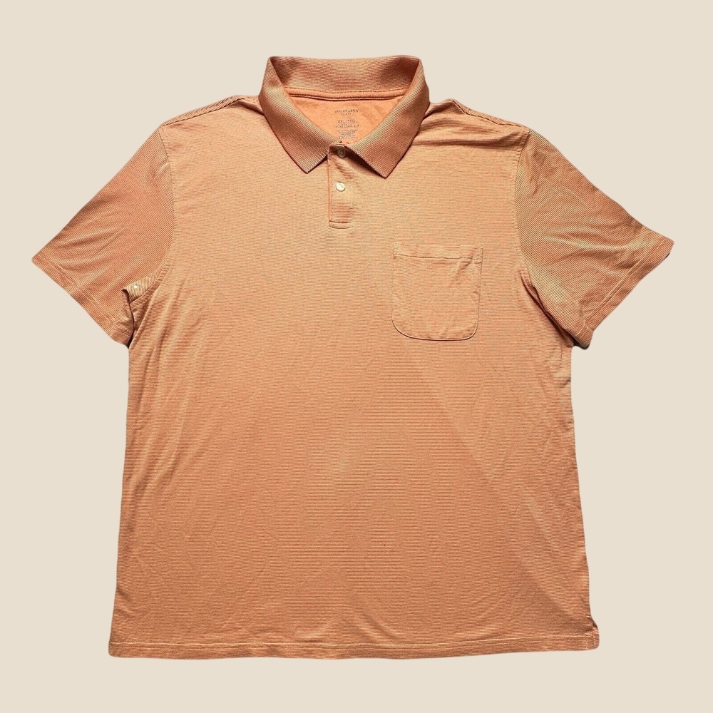 Van Heusen Polo Shirt Mens XXL Orange Flex Classic Fit Striped Pocket Short Slv